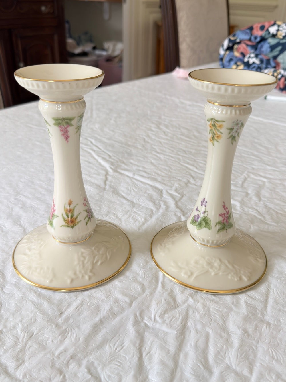Lenox Constitution Collection Limited Edition Candlesticks Floral Gold Trim Pair
